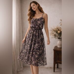 Vintage floral shimmer/metallic dress (no slip), size S